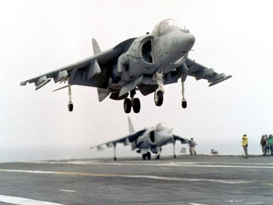 AV-8B Harrier making a vertical landing