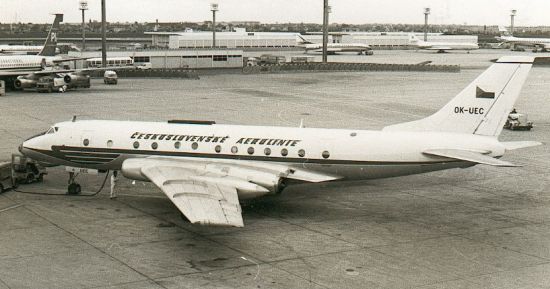 CSA Tu124 showing the antishock bodies on the wing trailing edge that help