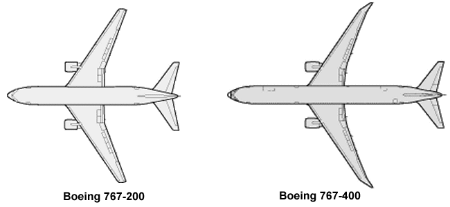 Comparison of 767-200 and 767-400