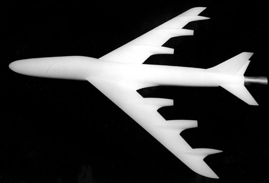 Wind tunnel research model with antishock bodies on the wing trailing edge