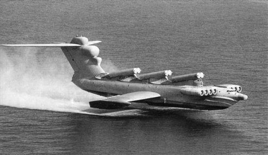 Lun Ekranoplan with missile launchers mounted above the fuselage