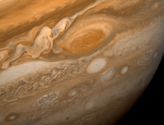 Jupiter's Great Red Spot and numerous smaller storms