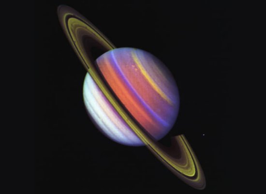 Cloud bands of Saturn enhanced by ultraviolet, violet, and green filters