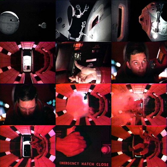 Images from 2001 showing Dave Bowman entering the airlock