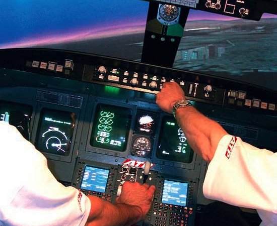 Pilots training in a flight simulator