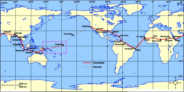 Amelia Earhart's route during her second flight around the world attempt