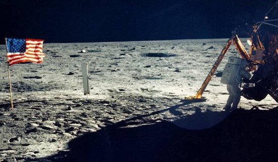 Neil Armstrong accessing the MESA during Apollo 11