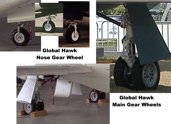 Main and nose gear wheels of Global Hawk