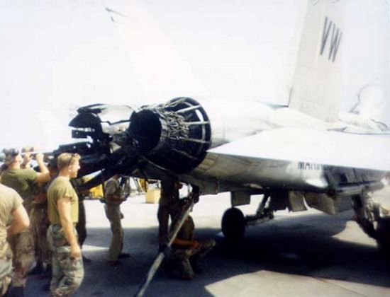 F-18 that survived a missile hit to one of its engines