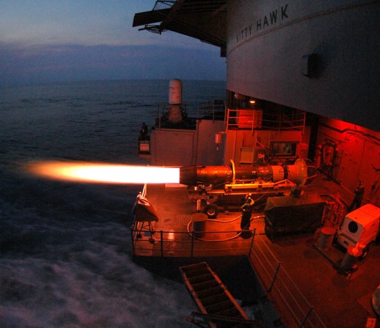 Super Hornet engine test on the fantail of USS Kitty Hawk