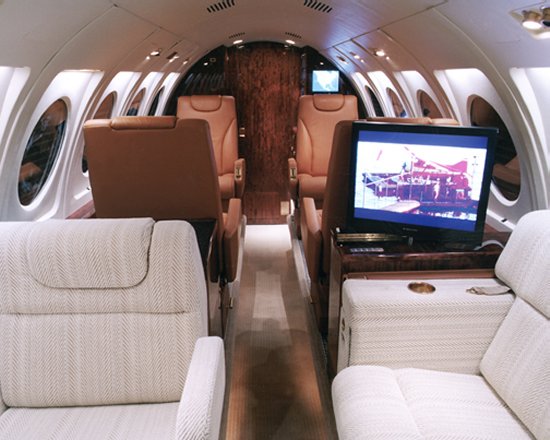 Electrical devices on the interior of a corporate jet
