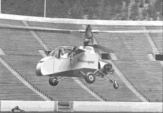 Stanley Hiller flying the Hiller-Copter