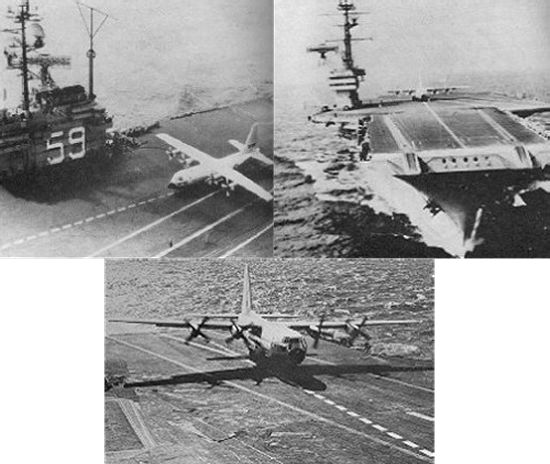 Several views of the C-130 operating at sea