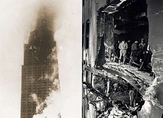 Damage done to the Empire State Building by the B-25 impact