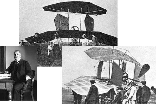 Karl Jatho and two views of his airplane