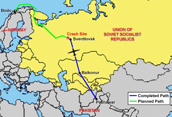 Flight route of Gary Powers over the Soviet Union