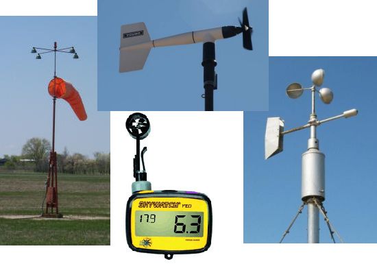 Wind socks and anemometers used to measure the wind at airports