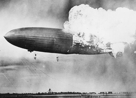 Massive explosion rising from Hindenburg's tail