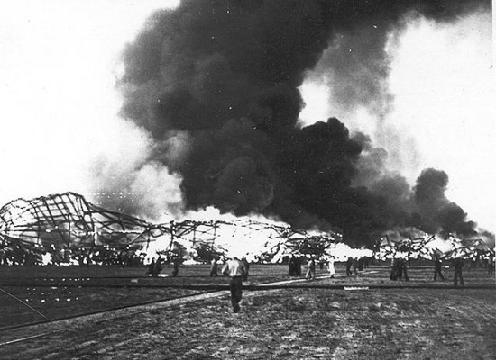 Collapsed and smoldering wreckage of the Hindenburg