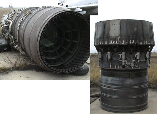 Two halves of a MiG-25 engine showing its massive diameter