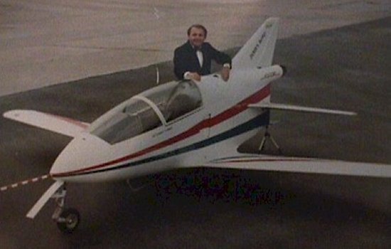 Stunt pilot Corkey Fornof posing next to the BD-5J