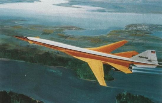 Artist concept of the 1967 Boeing SST with variable-geometry wings