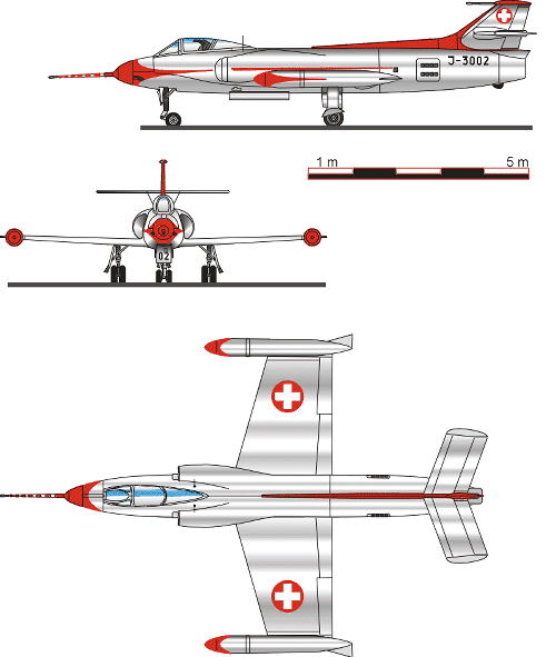 3-view of the FFA P-16 fighter