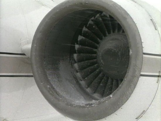 Ice formation on an engine cowl and fan blades