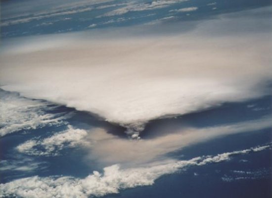 Massive cloud of ash spreading from a Rabaul eruption as seen from Earth orbit