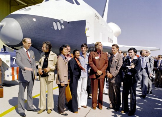 Roll-out ceremony for Enterprise attended by the cast of Star Trek