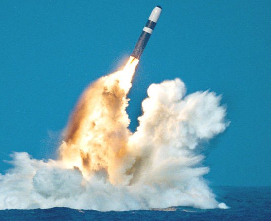 Trident missile being launched from a submarine