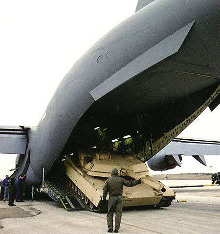 M1 tank being loaded onto a C-17