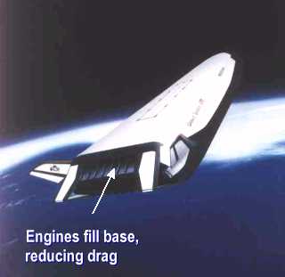 Illustration of aerospike nozzles installed on the X-33