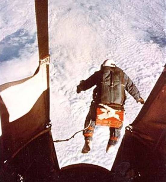 Automatic camera recording Kittinger as he leapt from the Excelsior balloon
