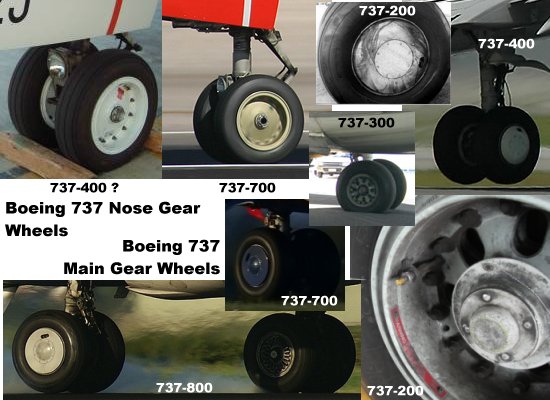 Main and nose gear wheels of the Boeing 737