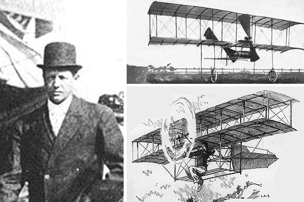 Augustus Herring and two views of his powered glider