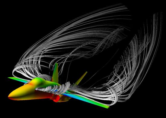 CFD visualization of vortices created by leading edge extensions on the F-18