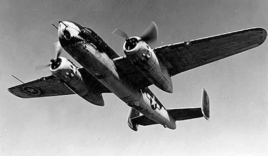 B-25G Mitchell showing its nose-mounted 75-mm cannon and 0.50-inch machine guns