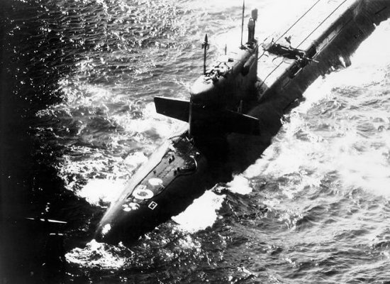 K-219 on the surface missing a missile hatch cover following the explosion